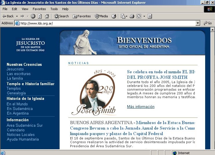 The official website of the Chuch of Jesus Christ of Latter-day Saints in Argentina