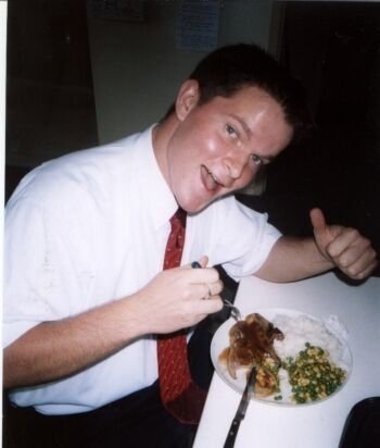 Elder Parker from New Zealand eating lamb dinner prepared by Elder Vause
Jared Daniel Vause
01 Oct 2004