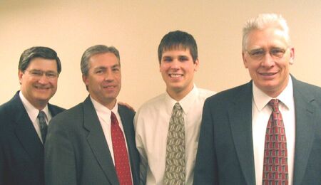 L to R: High counciler Brent Saucer, Lakeville stake, Bishop Curt Saunders, Prior Lake Ward, New Elder Austin Stark, and stepdad William Bogert who ordained him in Nov 2003 in Minnesota (suburbs of Minneapolis.)  Austin will come to Curitiba mission in March 2004 and is so excited!
Austin James Forrester Stark
15 Dec 2003