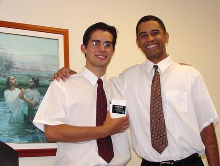 Elder Marlon Ientz e filho da irma Marisa de Joacaba. Ele esta agora no CTM e indo pra missao Salvador.
Brandon Barrick and Jouber Calixto
28 Dec 2004