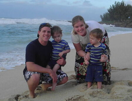 This is a picture of my family (wife: Nicole (pregnant), twins: Austin and Taylor, and me) on North Shore visting my family who live on Molokai, Hawaii.  January 2004
Dave  Felt
27 Mar 2004