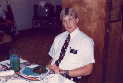 Elder Joel Stott enjoying his first breakfast.
Scott  Cravens
03 May 2001