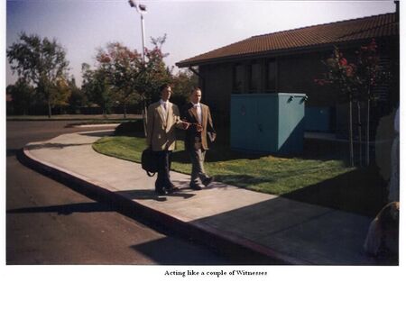 Elder Brian Thompson and (Elder Morel?) dress up like Jehovah's Witnesses
Brian Tommyboy Thompson
22 Mar 2007