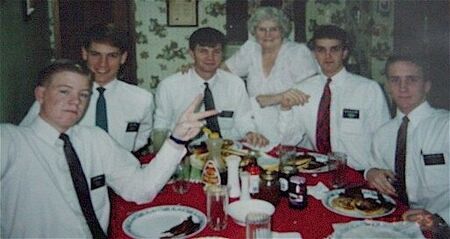 Elders Tidwell, McNeil, Hawkes, Beaver, & Bartholomew enjoy a district breakfast over at Sister Jone's place.
David J. Campos
17 Mar 2003