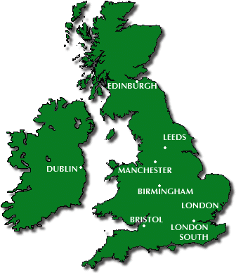 map of the uk and ireland. Map with UK & Ireland Missions marked.