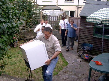 Elders~ jensen, hatch, mackay and krekleberg, trying to give some service, but i dont think it takes 4 of you lads to lift the mini fridge does it?...
Rebecca, Ellen Winter
01 Dec 2003