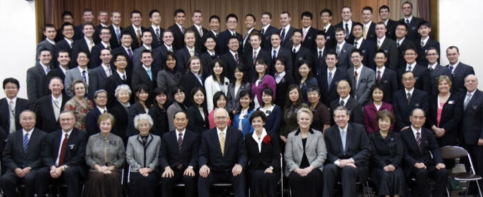 President Dallin H Oaks and his wife, Kristen (who served in the Sendai Mission 1974-76), along with Pres. & Sis Aoyagi (currently serving in Area Presidency) along with other visiting authorities.  This is the first all-mission conference since President Rasmussen arrived July 2011.
Todd Ogaard-Webmaster
26 Feb 2012