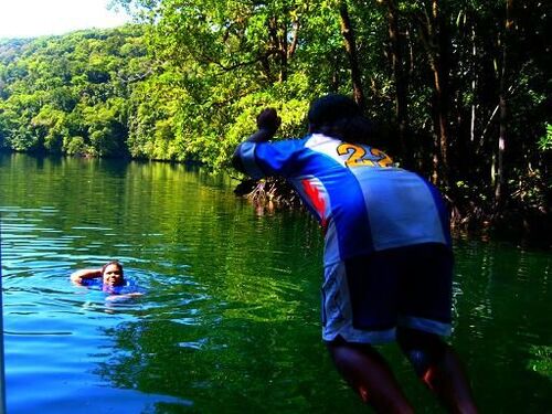 Sister Thelma swimming in Jellyfish Lake - with Ngetebong Teruo about to jump in!
BRANDON THOMAS LINDLEY
22 Jul 2007