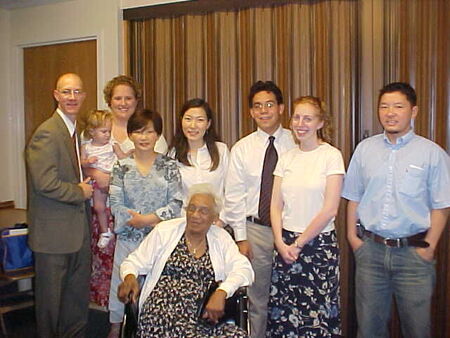 This was taken on June 14, 2003.  Punjee is here in America and she was taught by a Mongolian sister missionary, Sis. Ariuntungulag.  From left to right, top to bottom is:  Carl, Gracie and Chrystie Sticht; Purevjav and Sis. Ariuntungulag; Vann and Jody Rolfson; Ariuntulga (Ariuntungulag's brother from Washington state) and Vashti Holt (the woman Punjee is taking care of here)
Carl Michael Sticht
15 Jun 2003