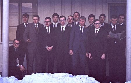 Vestfold Elders, Winter 1969-70: Left to right: Richard Finell, Rand Hart, Perry Jensen, Martin Peterson, Garth Heer, Ted Lewis, Edmund Woolf, Brent Overson, Dean Moody, Steve Burgstrom, Brian Peterson, ? Campbell, Bruce Hall, Brad Price.
Brent  Overson
17 Oct 2005
