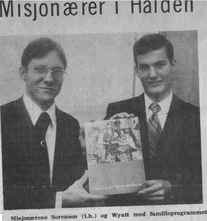 Halden newspaper publishes an article on the Mormon missionaries E. Wyatt and E. Sorenson who offer the Family Home Evening program
John Kenton Wyatt
02 Dec 2011