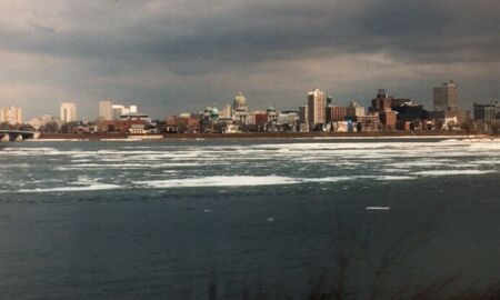 Harrisburg, the capital of Pennsylvania, on a cold winter day.  The Susquehanna River is in the foreground with ice floating in it.
Craig R Ruefenacht
25 Oct 2006