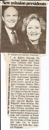 When we got a new mission president my dad sent me the clipping, a long time ago.
Bob K. Thompson
10 Feb 2011