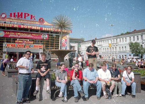 Elders Armendariz, Adams, Curtis, Simmons, Aguirre, and Cooke, and Sisters Baird, Gilbert, and Lohrke outside the Circus in Saratov 2000.
Josh  Curtis
27 Apr 2008