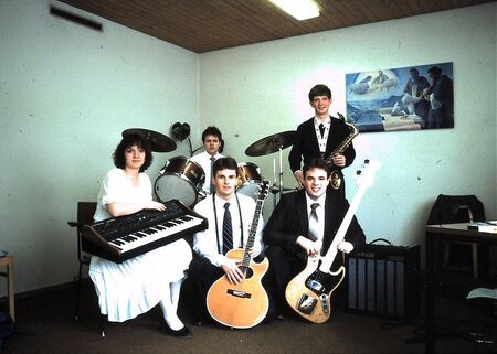 This is the band that recorded a soundtrack for a custom filmstrip, unique to the Zurich mission, used as a primary teaching tool. The band consisted of (left to right): LeAnn Johnson (keyboard, Wellsville, UT), Graham Owens (drums, Australia), Dale Lloyd (guitar, Newport Beach, CA), Bryan Chapman (bass and keyboard, Provo, UT), and [sorry, can't remember the name of the sax player.
Bryan  Chapman
21 Oct 2009