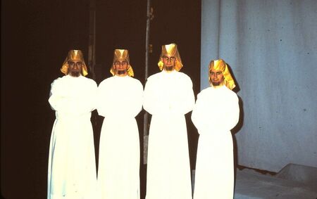 In 1981, the Bern Stake hosted a production of Lobet Den Hern (Praise the Lord, written by Crawford Gates). They asked 4 missionaries to join the cast as evil taskmasters. Left to right: Bryan Chapman, Dale Lloyd, Elder Nielsen (I think), and David Orr (Canada). These were non-speaking parts.
Bryan  Chapman
21 Oct 2009