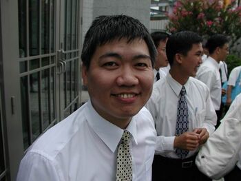 Zhongli 1st Ward Bishop Wang Yi Ming attending Hu Tian Xi's wedding.  8/30/2003
Joshua James Lee 李強華
12 Sep 2003