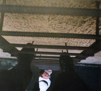 Elder Langford showing a common missionary activity when getting dogged at an apointment or just anytime - going to the top of an apartment building to get a view of the area.  Looking down at him on rooftop rung ladder.
Rex  Griffiths
10 Apr 2005