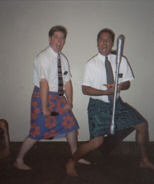 Elder Leukhardt and Elder Ariipeu as Polynesian Warriors. (Which one doesn't fit the mold?)  September 1997.
Andrew K. Leukhardt
18 Nov 2002