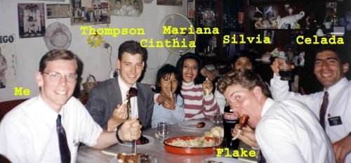 This was taken at a dinner at the Cruz Family's House.  Mariana and Silvia Cruz was baptized and later came to Utah where they both met fin RM's and married and last I heard are living happliy in Utah raising families.
Nathan W Hiatt
17 Mar 2006
