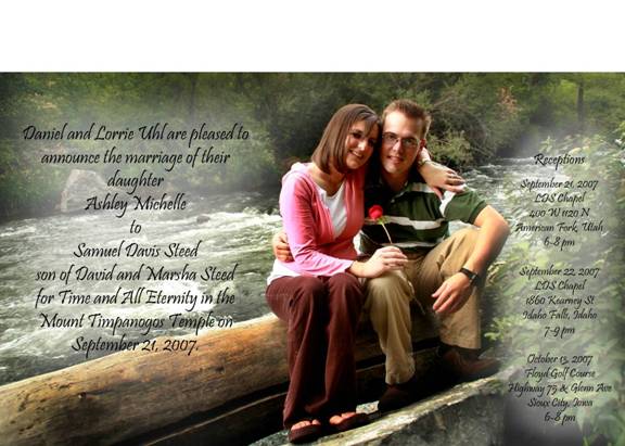 Samuel and Ashley at the Provo River
Samuel Davis Steed
03 Sep 2007