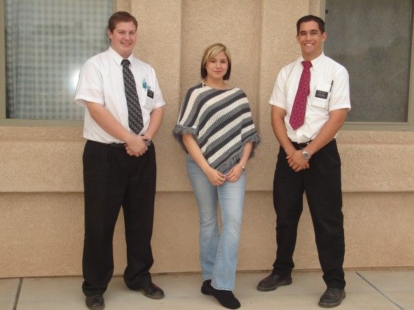 These are my two favorite missionaries who baptized me on 3 December 2005.  This was actually a month before my baptismal date and it was the last time that these two Elders served together as companions.

(L to R:  Elder Cody Peterson, Shannyn (me), Elder Kyle Little)
Shannyn Illingworth
01 Oct 2006