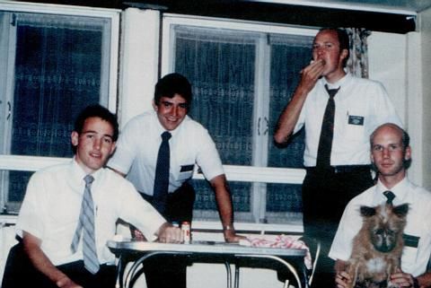 First district sitting Elder Hadley Elder Hendrixson and Fred standing with apple Elder Zander Elder Smith
Scott W Hadley
11 Apr 2002