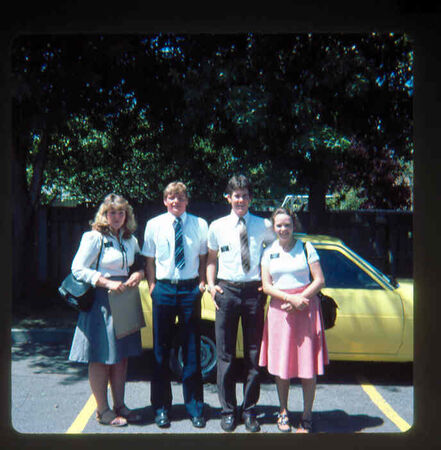 Sister Reese, Elder Hermansen, Elder Woods, Sister Nunley in Dandenong, January 1983.  These are two of the best Sisters that ever served as missionaries.  It was a joy to be their Zed.  Harry Woods
Harold Kent Woods
23 Oct 2007