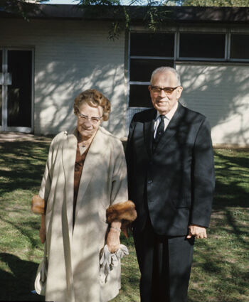 President Horace D. Ensign and his wife Laurine A. Ensign in front of the Kangaroo Point Chapel.  Ca 1967
Doran L. Denney
29 Aug 2007