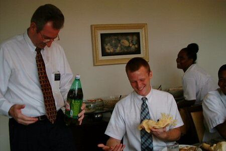 President Bangerter soaks Elder Jorgansen with Guaraná at Goodbye dinner
Richard S. Bangerter
21 Jun 2003