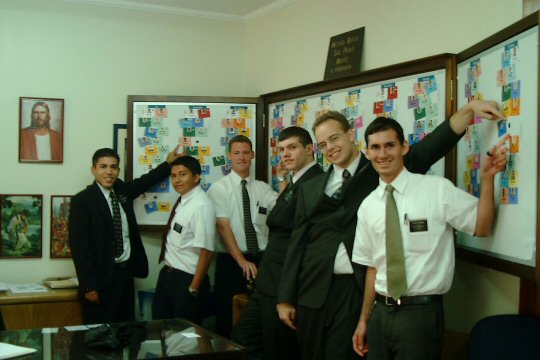 New Missionaries (with their trainers) pointing to their first areas
Richard S. Bangerter
21 Jun 2003