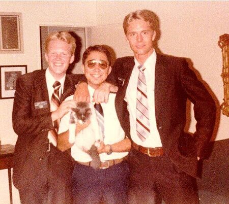 Woodland Hills District, September 1978. l-r; Elder Larry Bob Curtis, ID. Elder Carl Jones, FL. with Cassandra the cat. Elder Chuck Willis, NY
Grant  Bobo
19 Apr 2003