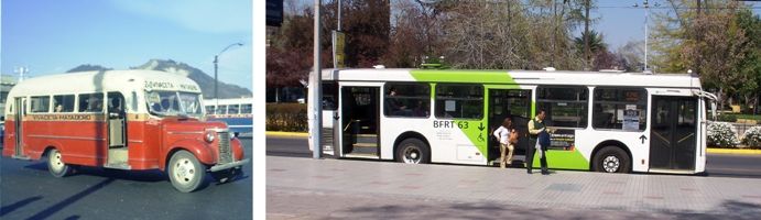 The micro on the left is from the early 1960's and the one on the right is from September 18, 2011 (Chile's Independence Day); the 2011 micro picture was taken at Plaza Ñuñoa at Irarrázaval and Manuel de Salas four blocks from the Ñuñoa Chapel.
Gary V. Davis
19 Sep 2011