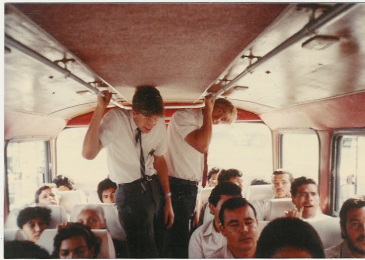 Elder John Peterson and Elder Vince Rhoton on a bus in Barranquilla in early 1983.  Not much headroom.
Elmo Vincent Rhoton
03 Mar 2001