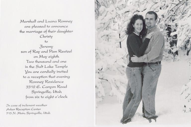Christy Romney's wedding announcement
Jerry  Newitt
21 Apr 2001