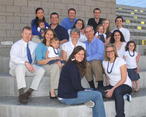 Picture taken 1/2/2009... seven children, five with spouses, four granddaughters and # 5 in the cooker.
Four RMs... twins in the front row are 18 & attending BYU-I
C. Dale  Boushley
25 Jan 2009