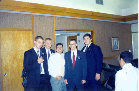 Elder Hernandez stands in the middle of these missionaries. From left to right: Elder Russel, Wyner, Derek, Player and Rhodes.
Derek Hernandez
11 Aug 2003