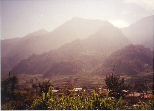 This is a mountain valley on the way to mission headquarters in Quetzaltenango (commonly called 