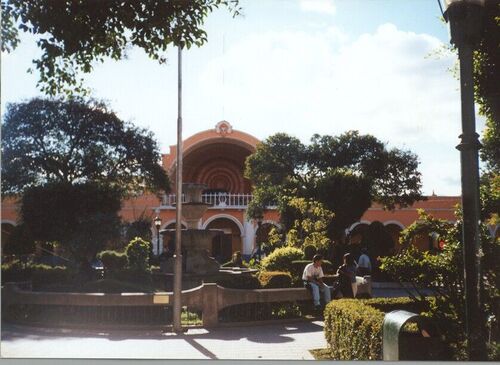 Every major city in Guatemala has a central park which usually includes the muni (town hall) and probably a Catholic church on the other side.  I liked this park because above the town hall was this amphitheater, it was a pretty park.
Matt  Davidson
04 Oct 2001