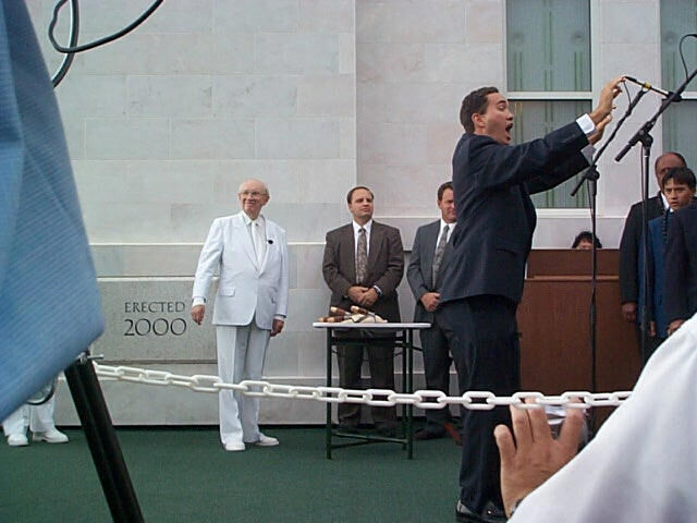 Pres. Hinckley at the Cornerstone Ceremony at the Temple Dedication.
Chris  Harrison
24 Sep 2002