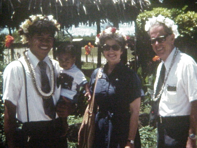 Pres & Sis Cannon on Ponape 1977 with Elder Aldric Porter as he goes home.
Chris  Harrison
10 May 2005