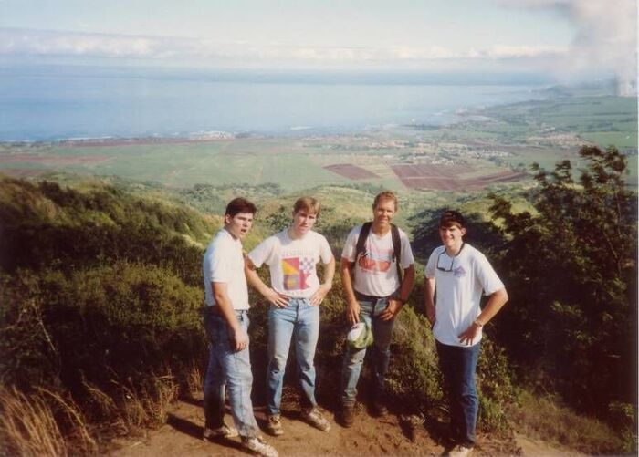 On top of Mt. Kaala with Waialua and Haleiwa in the background.  Elder Tipton, Elder Ombach, Brother Swim of the Waialua Ward, and Elder Zapalac.  1989.
Dan  Zapalac
22 Oct 2005