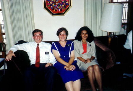 This is Elder Clark with two sister missionaries at a Christmas get together in the Amado's house.  (Circa 1991)   Sorry, I don't remember the sisters' names.
Scott John Whitman
18 Oct 2006