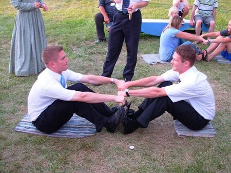 Once a year, Missionaries are allowed to go to the Nauvoo Pageant.  You cant keep missionaries from playing.  Elder Roush and Elder Wardell duke it off.  Guess who won?  I'll give you a hint.  It wasn't Elder Wardell.
Aaron J Cook
27 Aug 2008