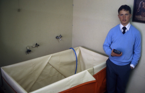 It was fashionable in the 80's to have portable fonts set up here and there so baptisms could be done the moment an investigator committed.  This font was in the 