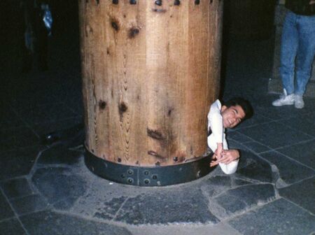 Inside Nara Todaiji (temple). People say that if you can crawl through this hole in the pillar, you can go to heaven. It was slippery, but I made it!
Stephen  Templin
30 May 2006