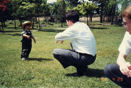 The Sakaguchi family (Wakayama-ken) came to see my dying companion, Davis Choro, at a park in Nara. I'm here playing with their son. This was before they were baptized.
Stephen  Templin
30 May 2006