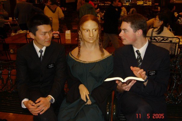 Elder Tonami and Elder Anderson at the Shiroikoibito All You Can Eat cake restaurant. 
The spirit prompted us to approach this lady, athough she seemed a little unreponcive
Trevor Robert Anderson
21 Feb 2007