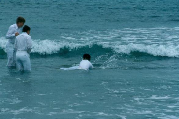 Elder Doi performing baptism.  Elder Mcarthur and Stark acting as witnesses.
David  van der Leek
17 Aug 2003