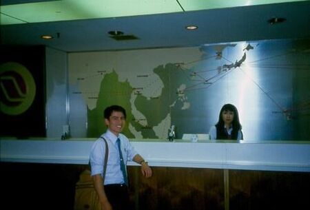 Nakajima Choro preparing to go home at the airport.  Sooner or later we all go home.
David  van der Leek
20 Aug 2003